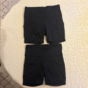 Set of TWO Lululemon Size 8 Black Fast and Free High Rise Short 6” inseam